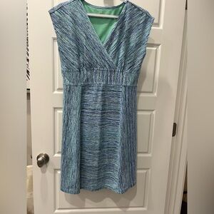Vibrant Blue and Green V-Neck Top